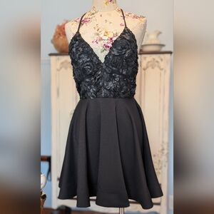 Chelsea Elegant Black Floral Halter Dress